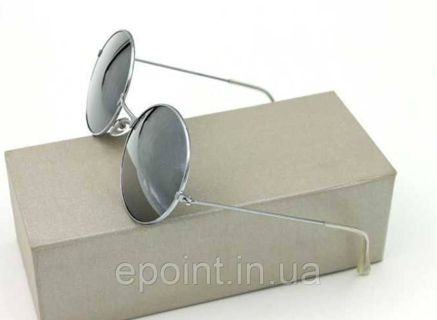 Сонцезахисні круглі окуляри металева оправа сріблястого кольору, дзеркальні лінзи