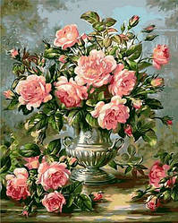 Картина за номерами на полотні з підрамником Троянди у срібній вазі