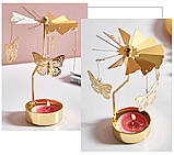 Підсвічник-карусель обертовий Метелик золотий маленький / Декоративний підсвічник металевий, фото 2