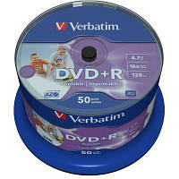 Диски DVD+R Verbatim 4.7Gb 16X CakeBox 50шт Printable