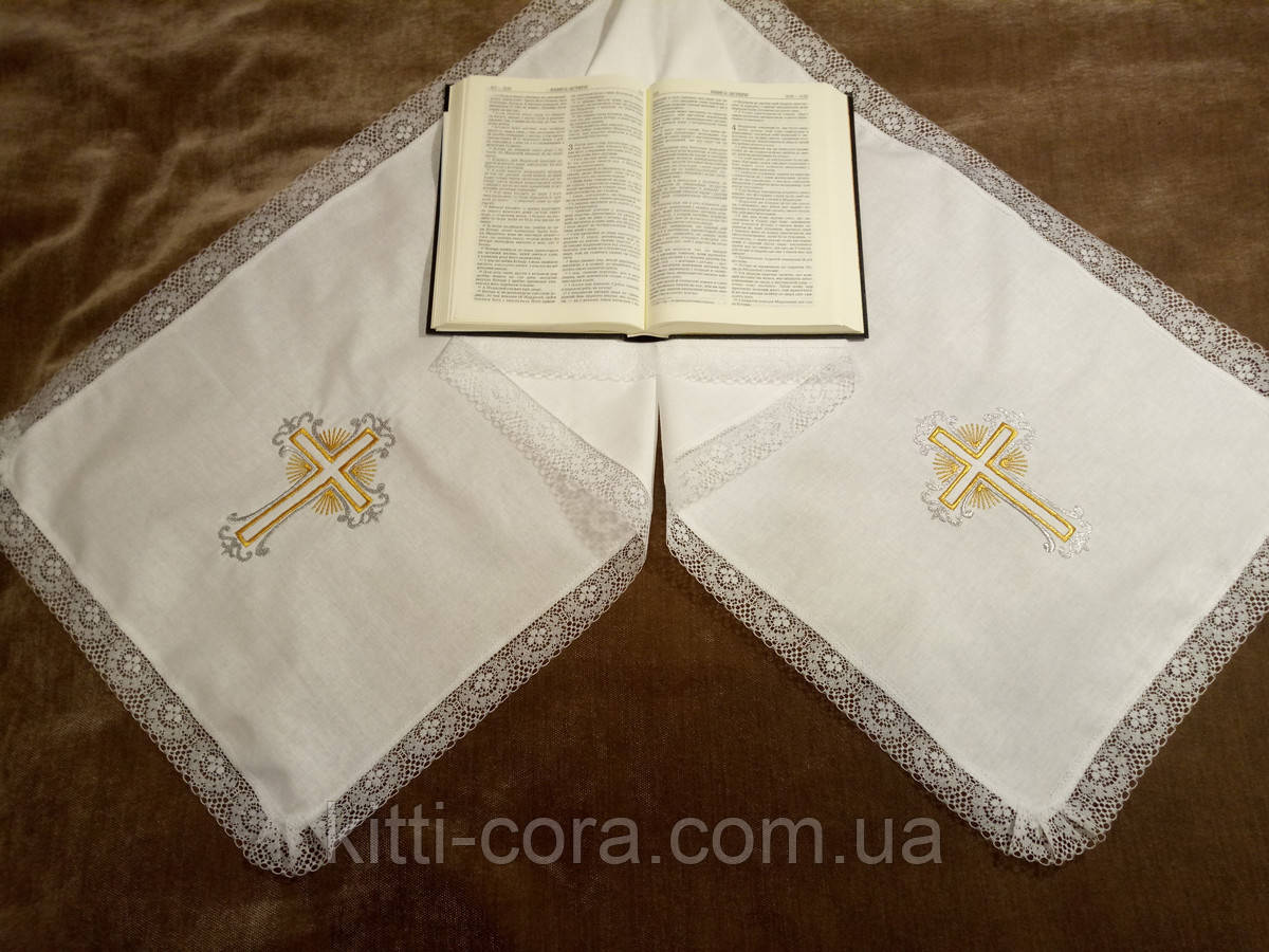 Рушник, рушник для хрещення підангелію, на ікону, з мереживом і вишивкою золотом і сріблом.