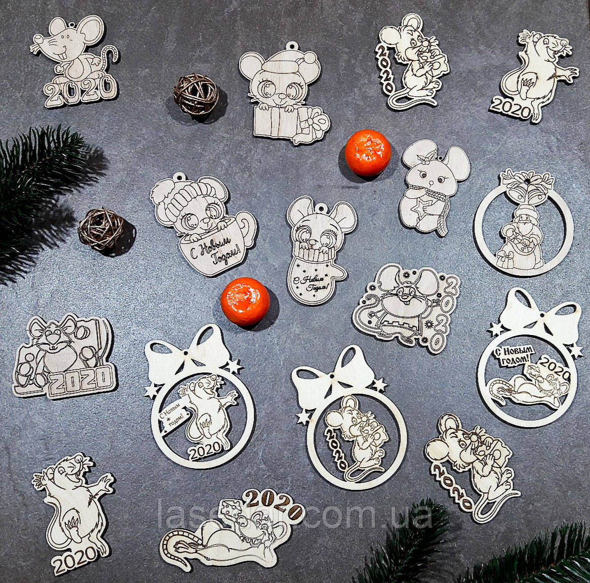 Ялинкові іграшки з фанери — мишки, щури, фото 1