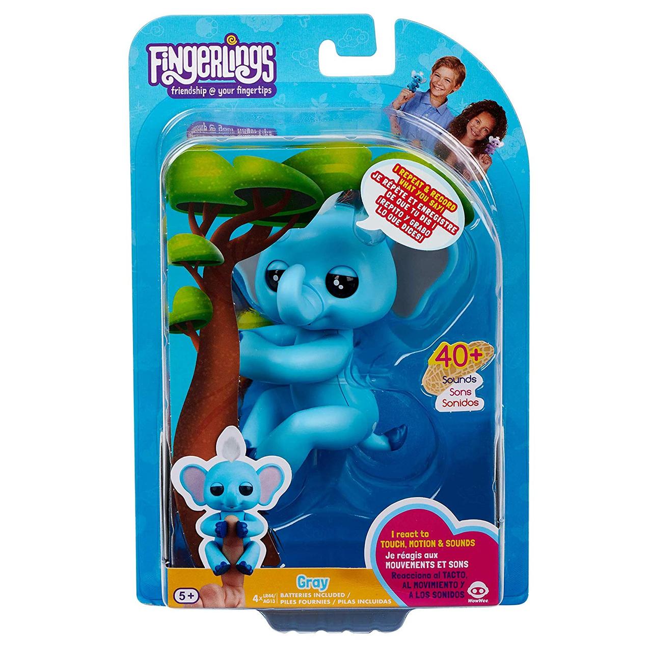 Оригинальная интерактивная фигурка слоненок Грей Фингерлингс WowWee Fingerlings Baby Elephant Gray 3596 - фото 3 - id-p1089025939