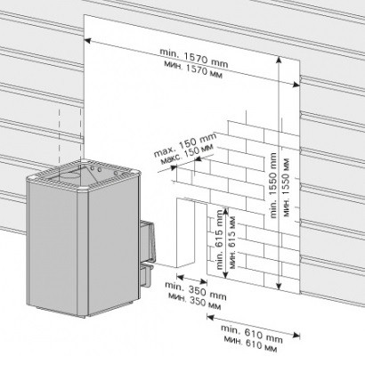 Установка печі Класик 20 м3 зі склом 400*400 і виносом