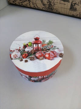 Подарункова Коробочка з новорічним малюнком кругла 10.5 см
