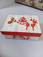 Подарочная коробка с новогодним рисунком елка олень 9 см