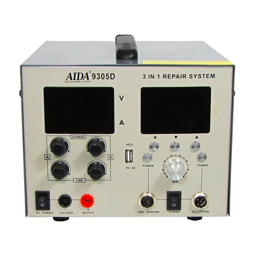 Паяльная станция AIDA 9305D (фен, паяльник, блок питания 30V 4.5A, USB A 5V 2A, цифровая индикация) - фото 3 - id-p1089181044