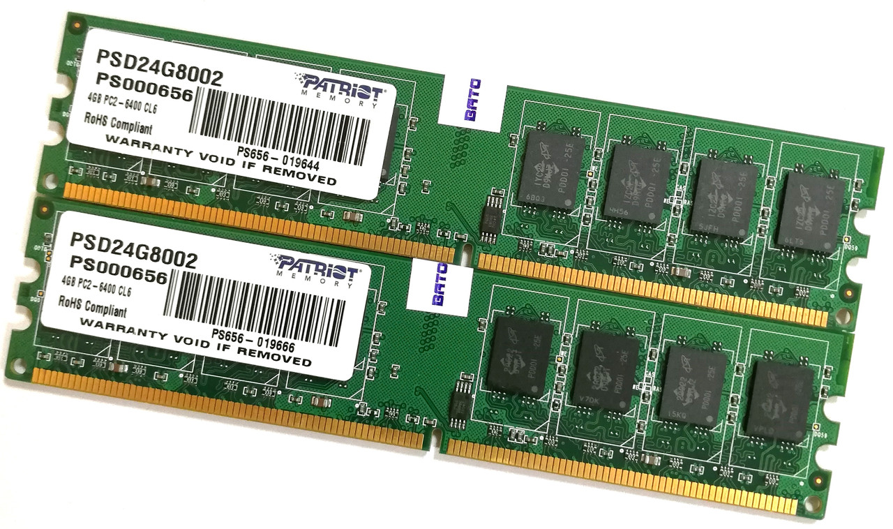 Пара оперативной памяти Patriot DDR2 8Gb (4Gb+4Gb) 800MHz PC2 6400U CL6 2R8 (PSD24G8002) Б/У
