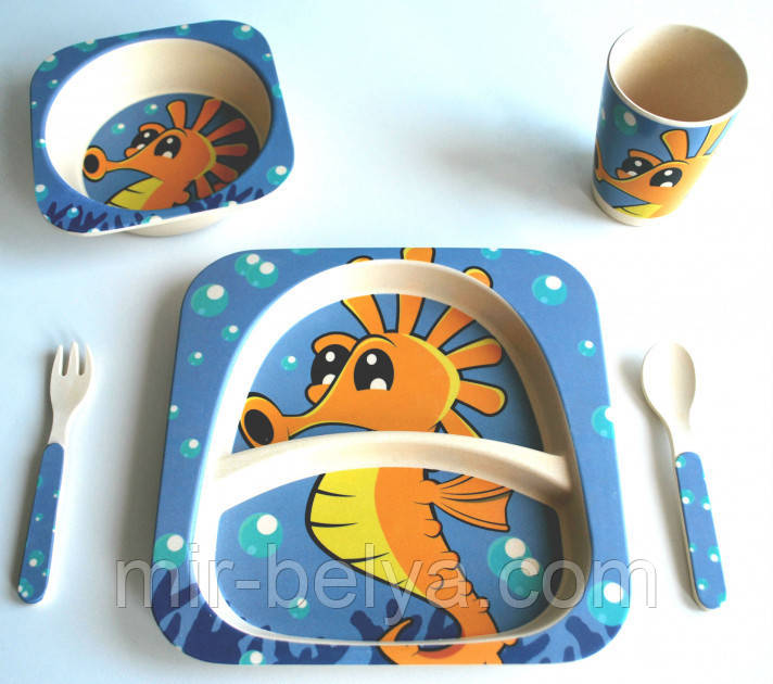 Набір дитячої бамбуковій посуду 5 предметів, фото 1