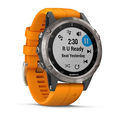 Смарт-годинник Garmin 5 Plus Sapphire, Titanium with Solar Flare Orange Band титановий з оранжевим ремінцем