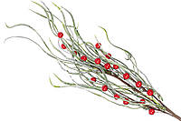 Декоративная искусственная ветка "Красные Ягоды и листья " 60 см, цвет - красный, красивый декор, набор 36 шт