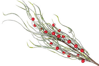 Декоративна штучна гілка "Червоні Ягоди і листя" 60 см, колір - червоний, гарний декор, набір 36 шт