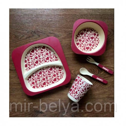 Набір дитячої бамбуковій посуду 5 предметів, фото 1