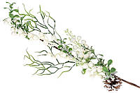 Декоративная искусственная ветка "Белые Ягоды и Листья" 60 см, цвет - белый, красивый декор, набор 24 шт