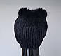 Ондатровая хутряна шапка «Котячі вушка» чорного кольору, фото 2