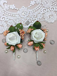 Весільна бутоньєрка для нареченого, свідків та гостей персик. Бутоньєрка на весілля.