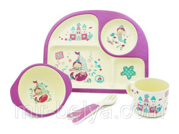 Набір дитячої бамбуковій посуду 5 предметів, фото 1