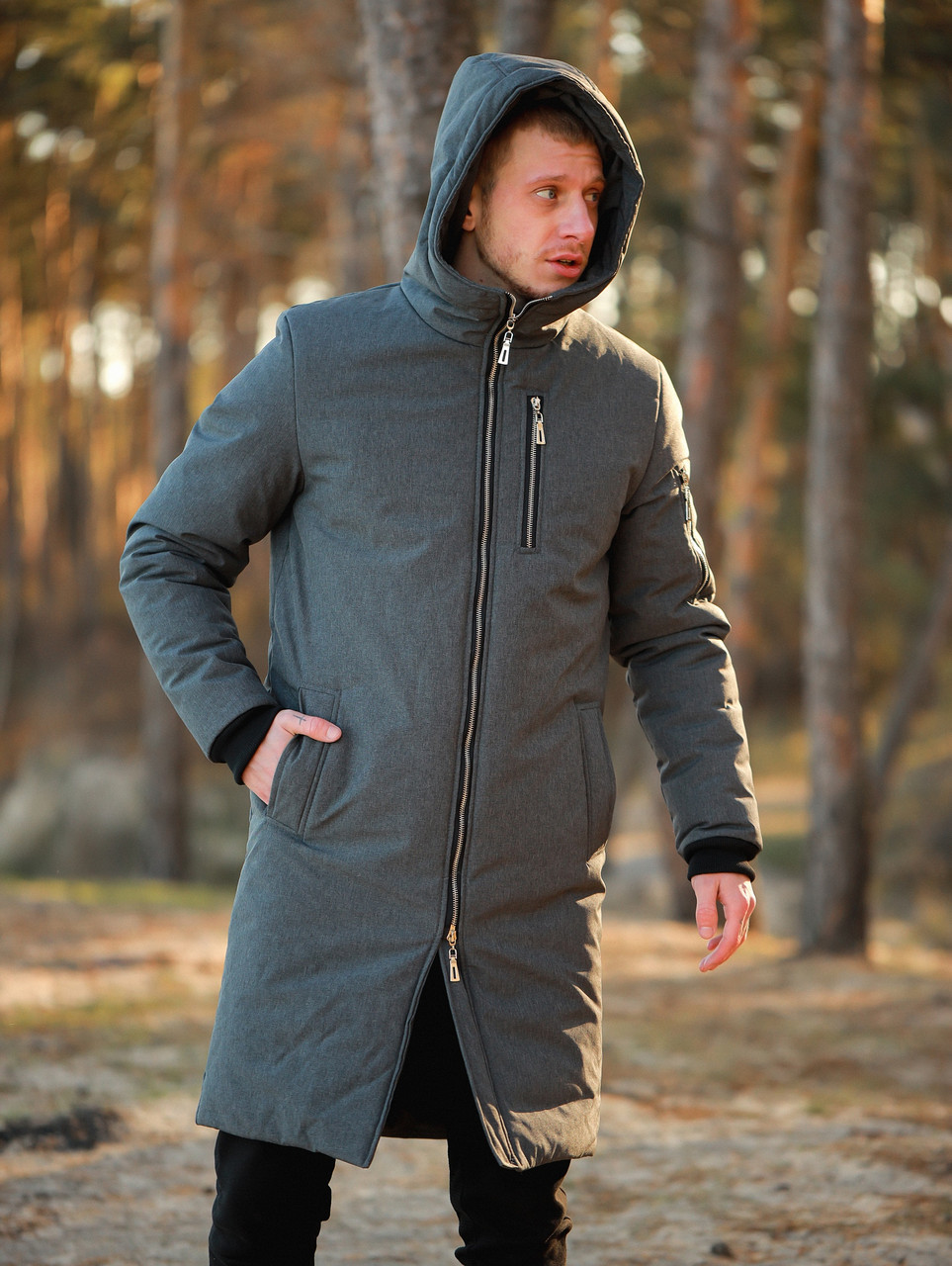 Парка куртка чоловіча зимова тепла довга сіра Asos
