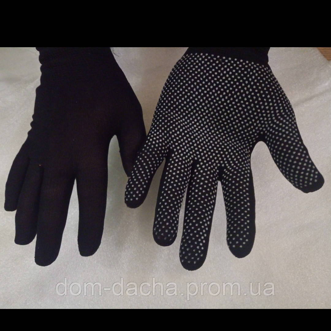 Робочі рукавички нейлонові тонкі сірі з точками