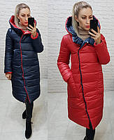 Куртка євро зима двостороння з капюшоном арт. 1007 синій з червоним / червоний з синім