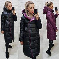 Куртка єврозима двостороння з капюшоном арт. 1007 чорний + марсала