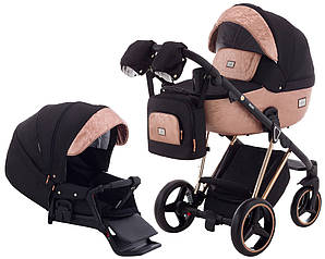 Коляска 2 в 1 Adamex Mimi Polar (Pink Gold) BR604 чорний (люрикс) - мідний (принт) шкіра (видавлений точка)