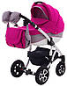 Коляска 2 в 1 Adamex Erika Len 400W малиновий (візерунок серця) -сірий, фото 2