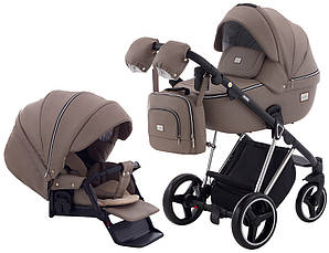 Коляска 2 в 1 Adamex Mimi Polar (Chrome) шкіра 100% CR308 капучіно шкіра - капучіно шкіра (видавлений точка)