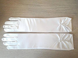 Рукавички жіночі атласні подовжені, 37 см. Білі з перлинками