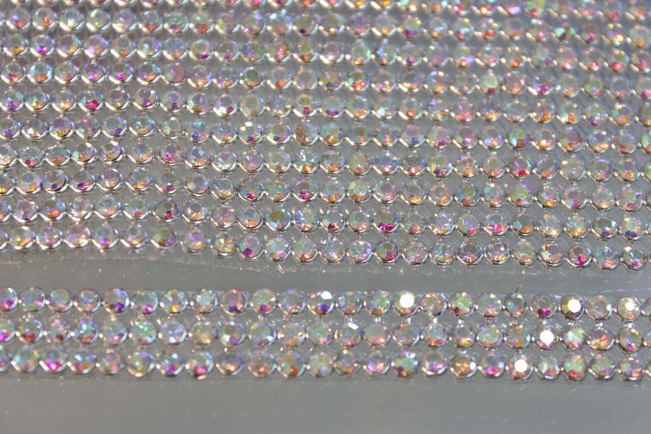 Стразовое термополотно, металл- серебро, стразы Crystal AB(хамелеоны), размер 1*45см - фото 6 - id-p36474272