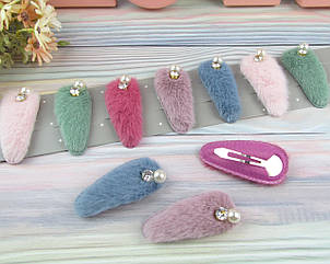 Шпильки для волосся тік-так 7*3 см хутро з перлами і кристалами 10 шт/уп.