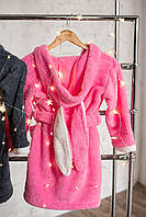 Детский теплый халат с ушками зайчика розового цвета из гипоалергенного материала велсофт
