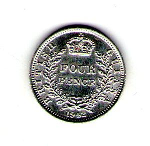 Британська Гайяна 4 пенси 1942 рік Георг VI срібло, фото 1