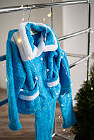Голубая махровая пижама с воротником из велсофта