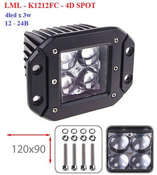 Автомобільна фара прожектор LMK-K1212FC - 4DS, 12-24В, 4led х 3w, 120х90мм