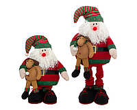 Новогодняя декорация - Дед Мороз с выдвижными ногами и игрушкой, 81 см, красный, металл, полиэстер (180080-1)