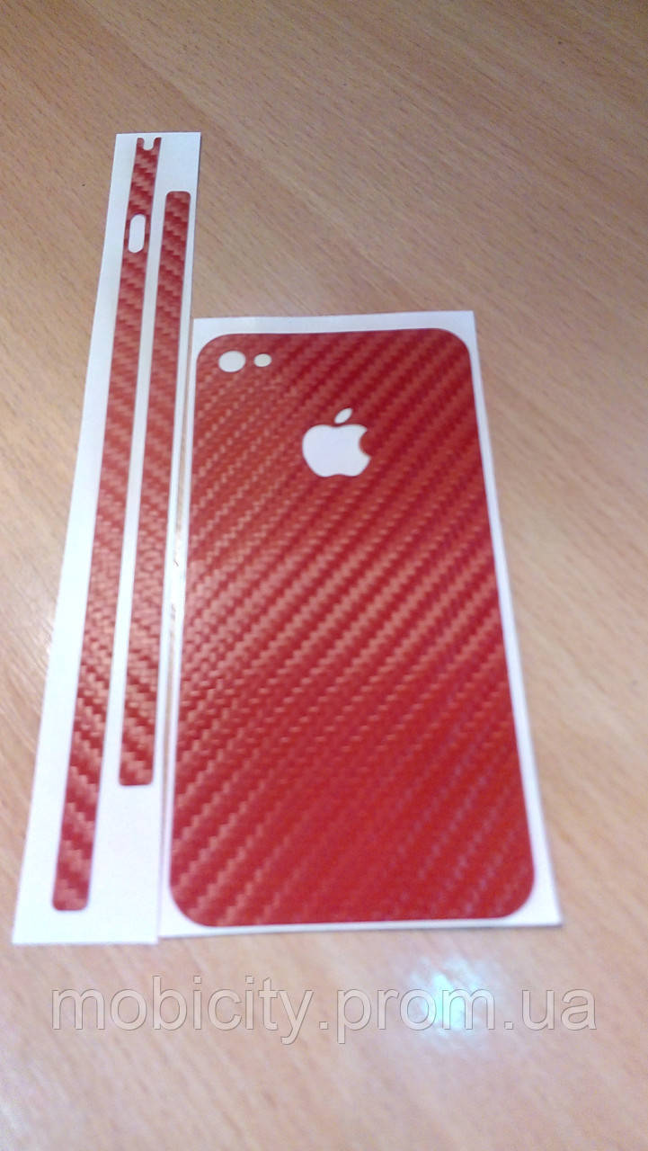 Декоративная защитная пленка на Iphone 4/4S - красный карбон - фото 1 - id-p129009202