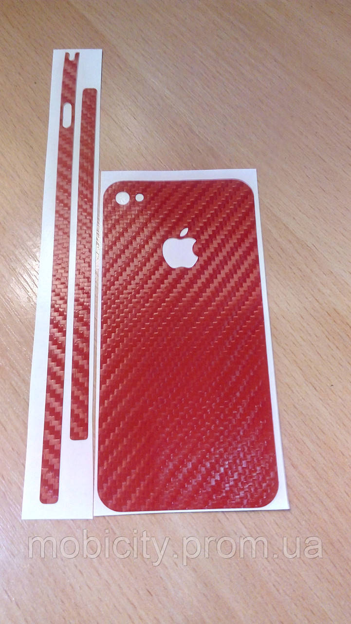 Декоративная защитная пленка на Iphone 4/4S - красный карбон - фото 2 - id-p129009202