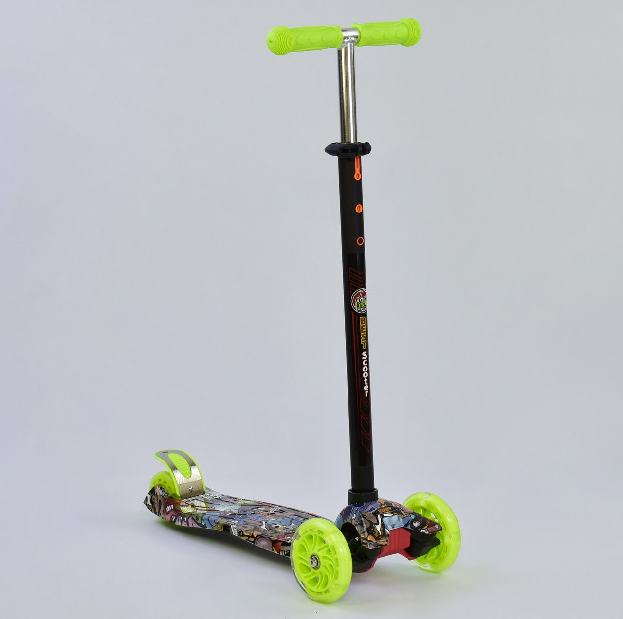 Самокат Best Scooter MAXI Графіті салатовий з світяться колесами