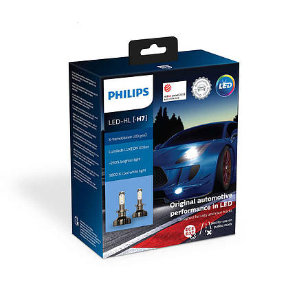 Світлодіодна LED лед лампа Philips X-treme Ultinon +250% цоколь H7, світло 5800K (2 шт.) 11972XUWX2 ОРИГІНАЛ, фото 1