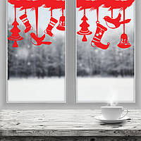 Новогодняя наклейка-гирлянда Еловая ветка (новогодний декор витрины елки сапоги) матовая 800х325 мм Красный