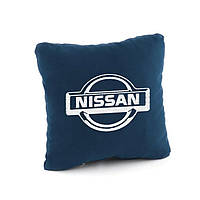Подушка с логотипом авто с вышивкой Nissan,автомобильная подушка флок Разные цвета синий