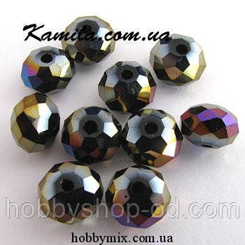 Бусини кришталеві "сфера" 8 мм. чорні з нафтовим напиленням (72 шт.), фото 1