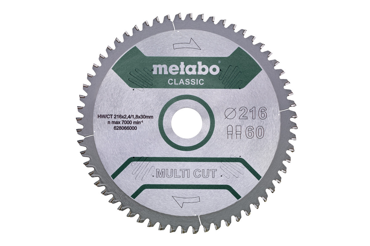 Пиляльний диск Metabo Multi cut Classic HW/CT 216x30, Z60 FZ/TZ 5°, фото 1