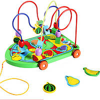 Деревянная игрушка Каталка + лабиринт + вкладыши «Фрукты»., развивающие товары для детей.