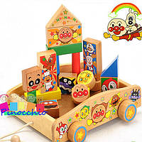 Деревянная игрушка Конструктор в тележке «Пинокио», 19 дет., развивающие товары для детей.