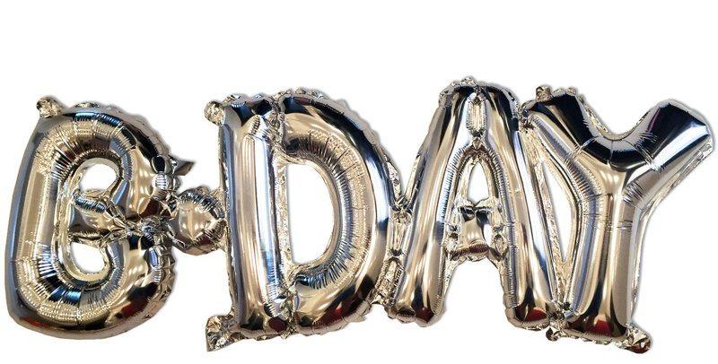 Фольговані літери срібні B*DAY, 122х37 см 1619