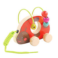 Деревянная игрушка Каталка + лабиринт «Божья коровка» (мини), развивающие товары для детей.