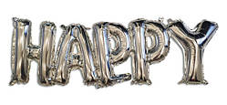 Фольговані літери срібні HAPPY, 147х37 см 1613