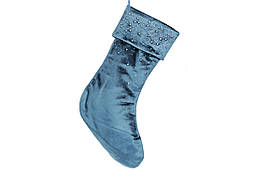 Оксамитовий чобіток для подарунків зі стразами, 45см, колір - нічний синій